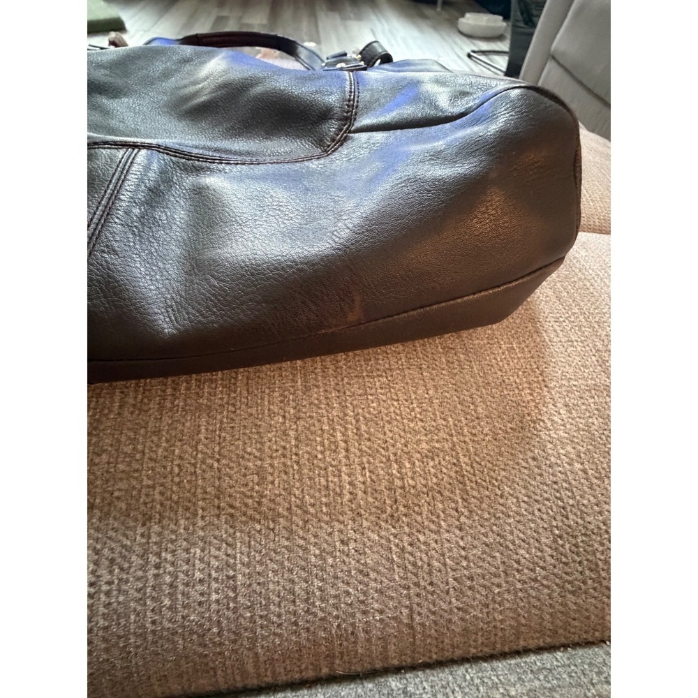 Coach Dark Brown Pebbled Leather Buckle Shoulder Bag Brass Hardware 2013 Line - Picture 6 of 10